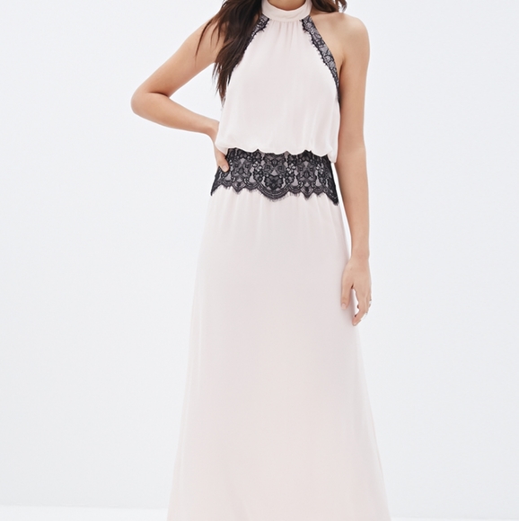 Forever 21 Dresses & Skirts - Pink and Black Lace Halter Maxi Dress